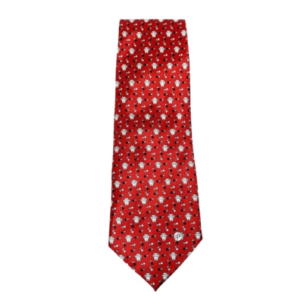 Vntg Gianni Versace Classic V2 Red White Silk Iconic Medusa Head Print Necktie